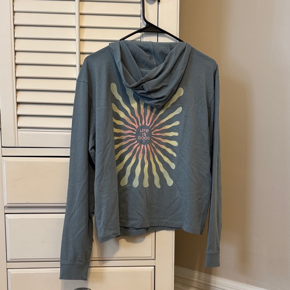 Life Is Good Slate Blue/Gray/Green Hooded Long-Sleeve Pullover - Picture 4 of 14